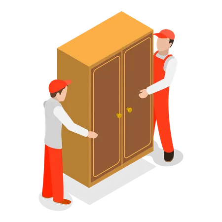 Two guys holding cupboard  Illustration