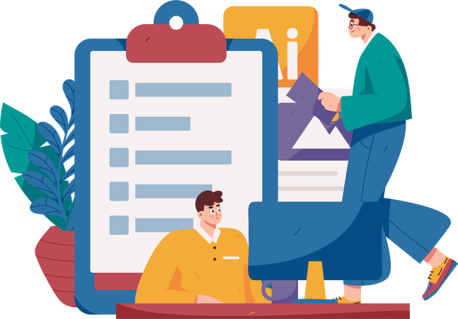 Two guys making business plan  Illustration