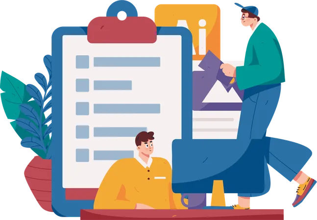 Two guys making business plan  Illustration