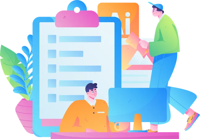 Two guys making business plan  Illustration