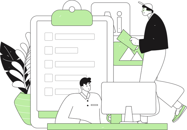 Two guys making business plan  Illustration