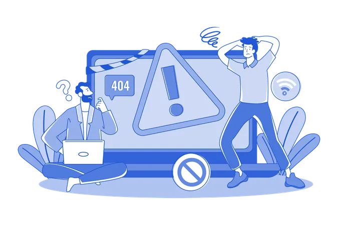 Two Guys Ran Into A Warning Error  Illustration