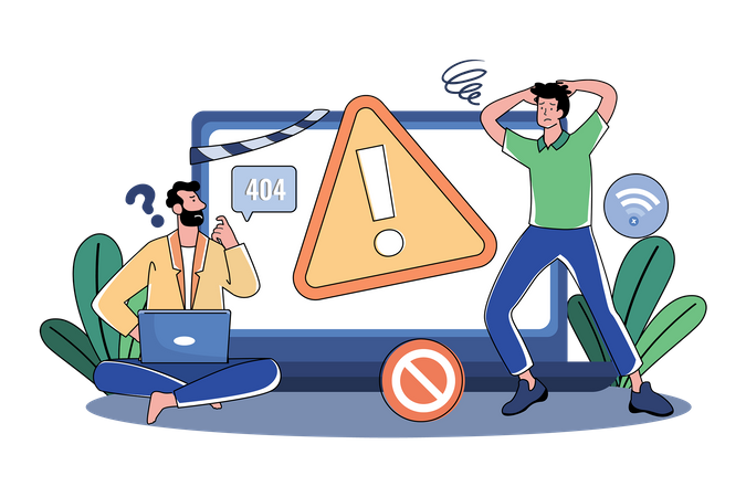 Two Guys Ran Into A Warning Error  Illustration