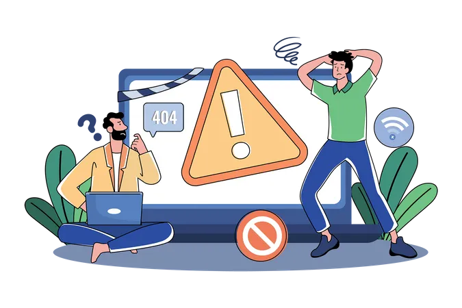 Two Guys Ran Into A Warning Error  Illustration