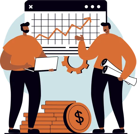 Two guys showing profit revenue  Illustration