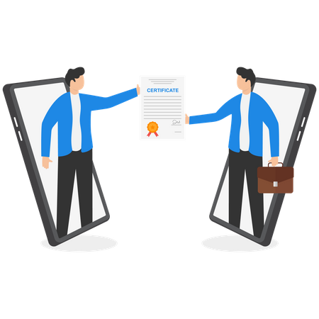 Two guys taking online certification  Illustration