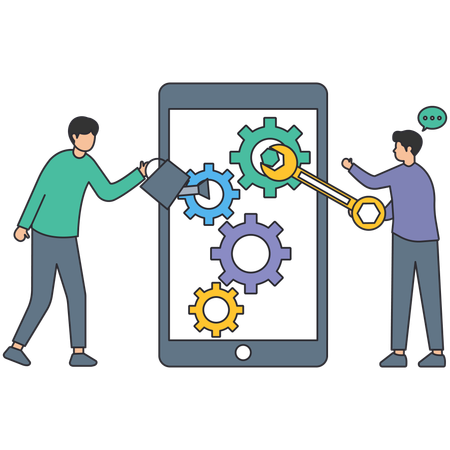 Two guys working on Application Configuration  Illustration