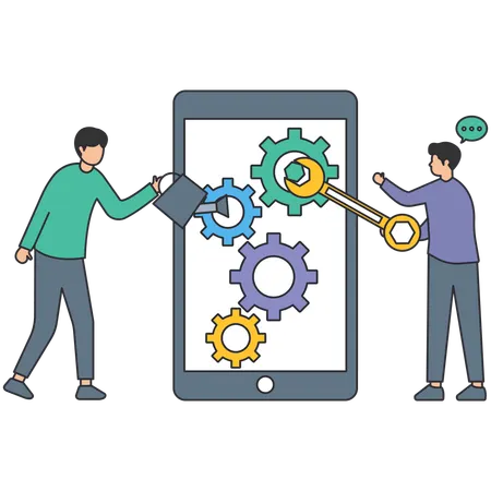 Two guys working on Application Configuration  Illustration