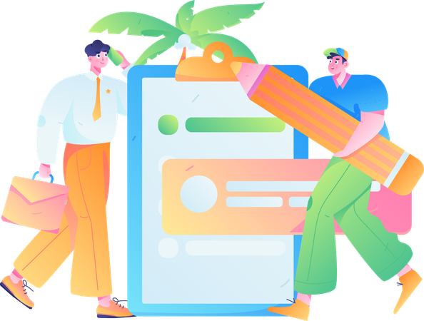 Two guys working on business plan list  Illustration