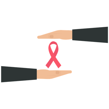 Two hands hold a liver cancer ribbon symbol  イラスト