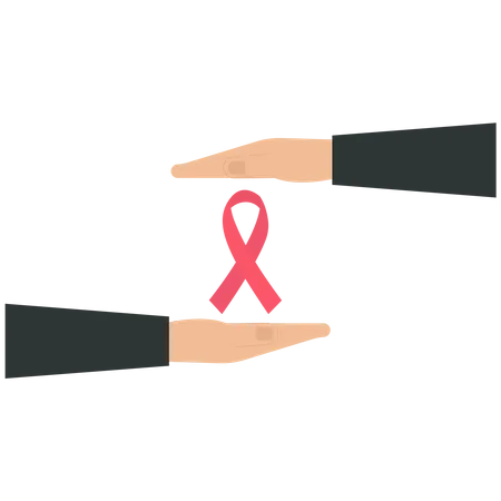 Two hands hold a liver cancer ribbon symbol  Illustration