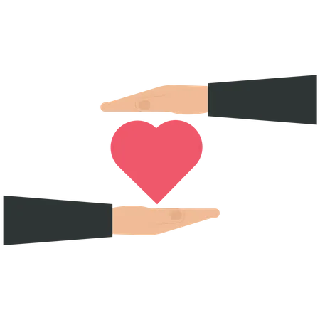 Two hands with a red heart  Illustration