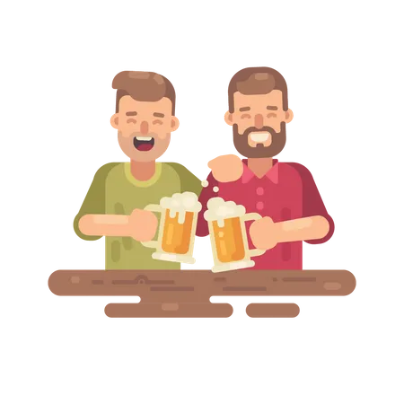 Two happy men drinking beer Illustration