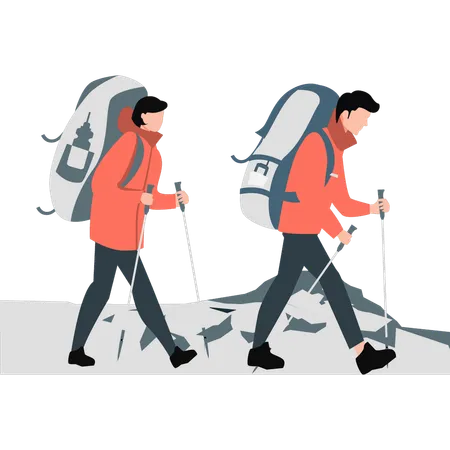 Two hikers are walking towards their way  Illustration