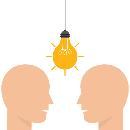 Two human head with a light bulb  Illustration