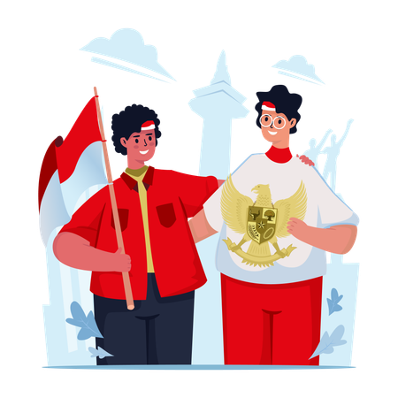 Two Indonesian youth characters celebrating pancasila day  Illustration