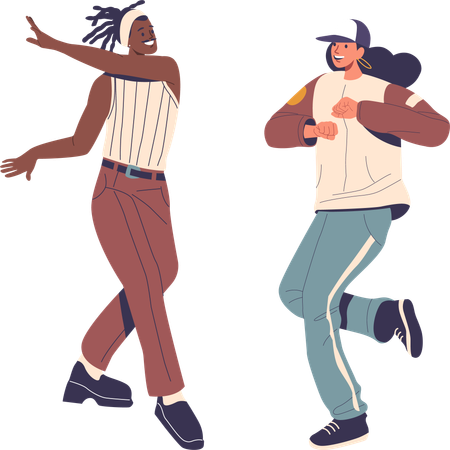 Two Joyful Dancer Girls Performing Tap Dance And Hip-hop Dance Styles  Illustration