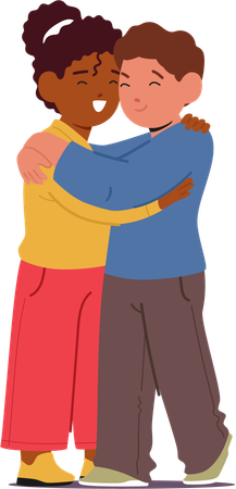Two Kids In Heartwarming hug  Illustration