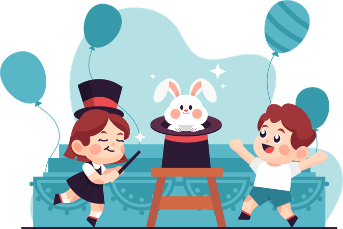 Two Kids playing magic  Illustration