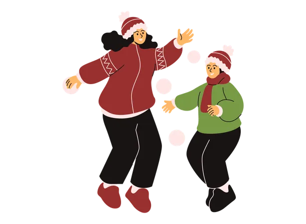 Two Kids playing snowball outside  Illustration