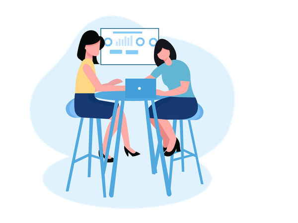 Two ladies discuss on business report  Illustration