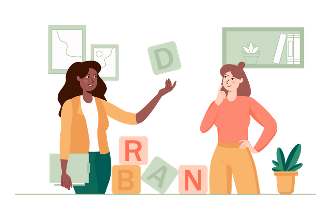 Two ladies doing brainstorming  Illustration