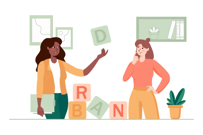 Two ladies doing brainstorming  Illustration