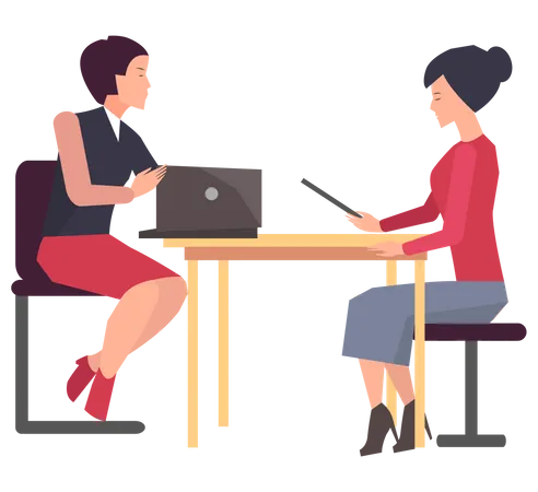 Two ladies talking about business plan  イラスト