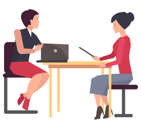 Two ladies talking about business plan  Illustration