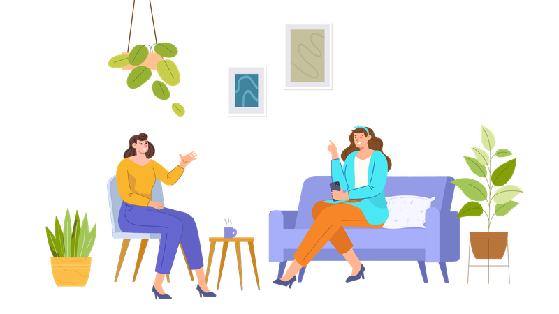 Two ladies talking at home  Illustration