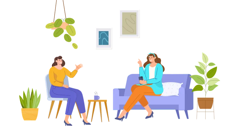 Two ladies talking at home  Illustration