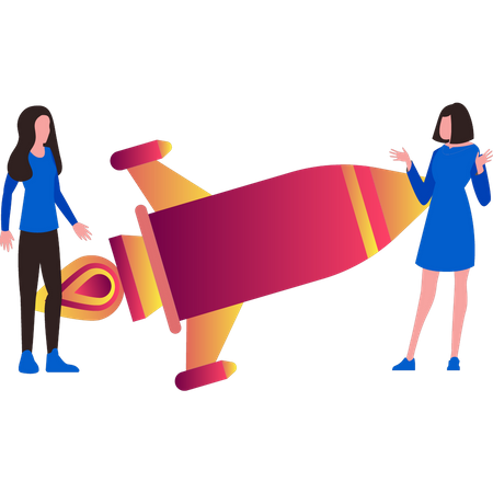 Two ladies working on business startup  Illustration