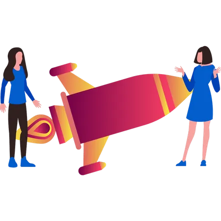 Two ladies working on business startup  Illustration