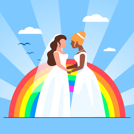 Two lesbian women getting married  Illustration