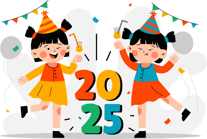 Two Little girls celebrating new year  Illustration