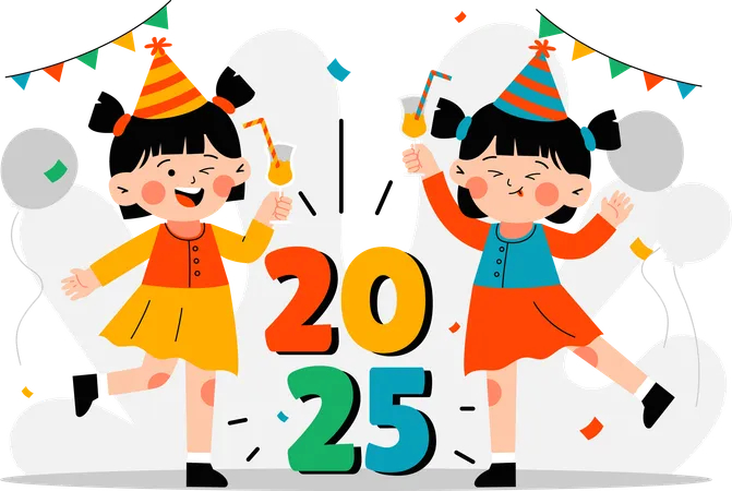 Two Little girls celebrating new year  Illustration