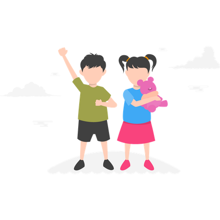 Two little kids waving hands  Illustration