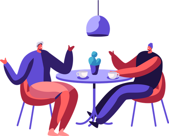 Two male friends having coffee and conversation Illustration