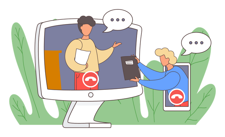 Two man calling via video call  イラスト
