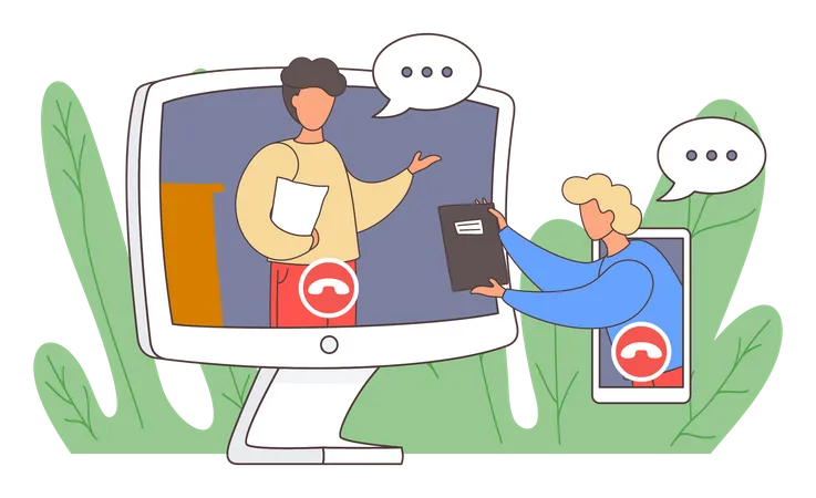 Two man calling via video call  Illustration