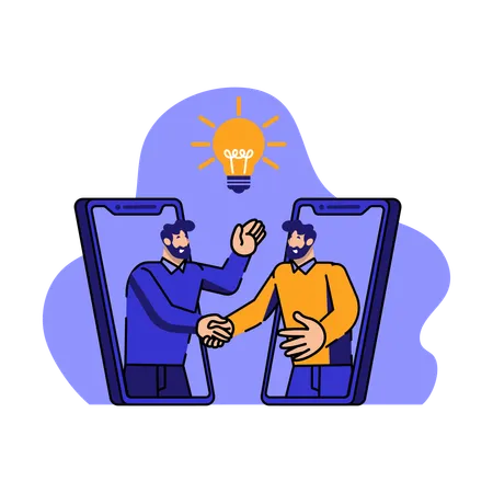 Two man doing  Digital business deal  Illustration