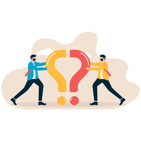 Two Man hold question mark puzzle into light bulb  Illustration