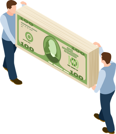 Two man holding cash bundle  Illustration