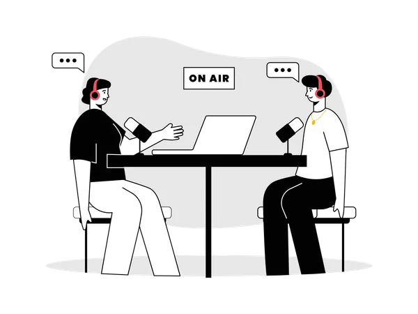 Two man hosting audio podcasting  Illustration