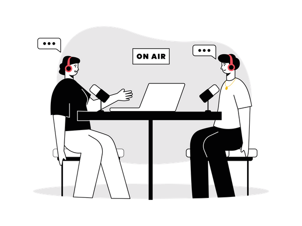 Two man hosting audio podcasting  Illustration