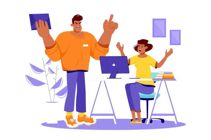 Conflict At Work Violet Concept With People Scene In The Flat Cartoon Design Two Managers Cannot Agree On How To Solve Cases So A Conflict Has Arisen At Work Vector Illustration Illustration