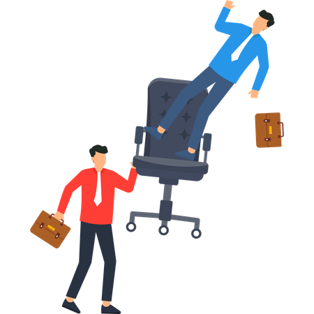 Two Men and Office Chair Falling Businessman Briefcase  Illustration