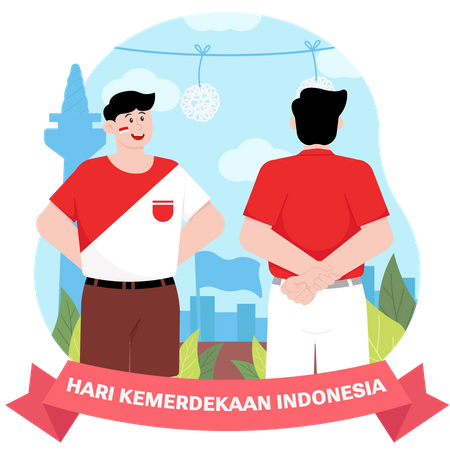 Two men are competing to eat crackers on Indonesia’s independence day  Illustration