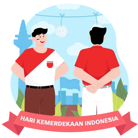 Two men are competing to eat crackers on Indonesia’s independence day  Illustration