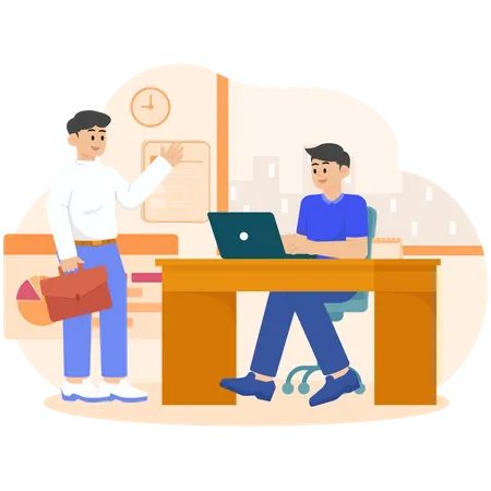 Two Men Are Exchanging Greetings In The Office  Illustration